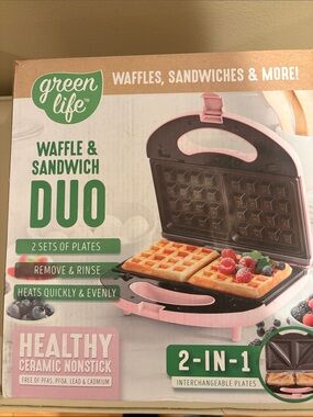 GreenLife Waffle & Sandwich Duo - Pink Ceramic Nonstick